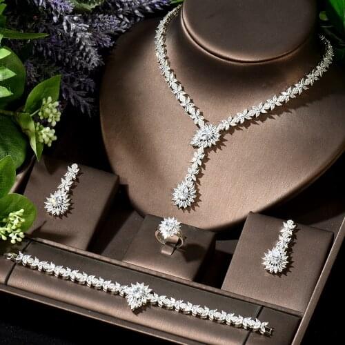 HIBRIDE Classical Water Drop Women Wedding Jewelry Bridal Long Necklace Earrings Ring And Bracelet Set Conjunto De Joyas N-1916