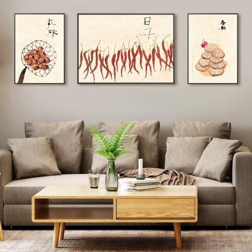 Chinese Style Restaurant Decoration Painting Vegetable Balsam Pear Radish Hot Pepper Meat Canvas Wall Picture Poster Living Room