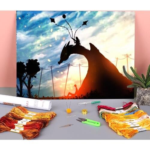 Scenery Four Dragons Printed Canvas 11CT Cross-Stitch DIY Embroidery Full Kit DMC Threads Handmade Handicraft work Package