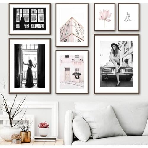 Girl Dress Lotus House Car Window Quote Wall Art Canvas Painting Nordic Posters And Prints Wall Pictures For Living Room Decor
