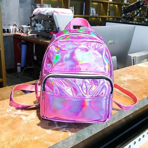 Creative Backpacks Woman Silver Pink Fashion Backpack Girls Small Fresh School Backpack Teenage Zipper Solid Color Bagpack