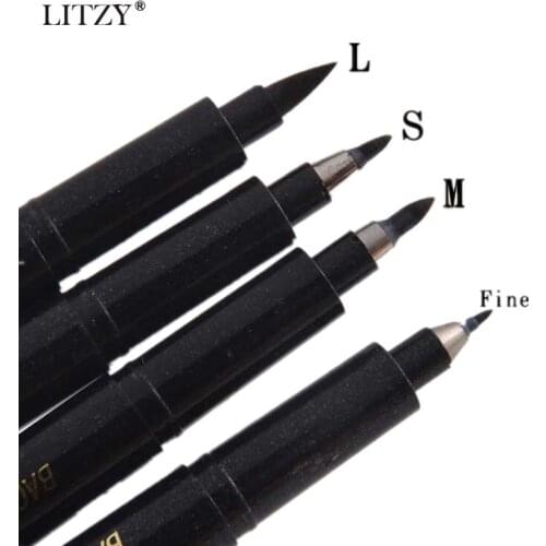 LITZY 4Pcs Calligraphy Pen Black Lettering Soft Handwriting Brush Pen Japanese Liner Markers Pen School Supplies Stationery