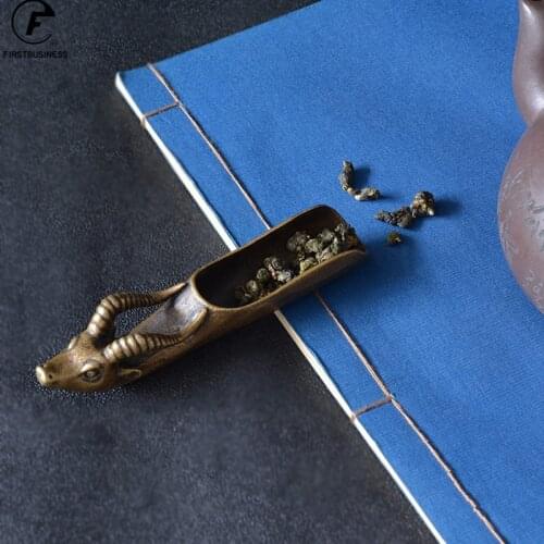Tea Scoops Shovel Copper Wall Street Bull Coffee Black Tea Spoon Powder Teaspoon Teaware Chinese Tea Ceremony Accessories 1pcs