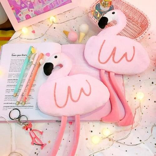 1 PC Kawaii Cartoon School Pencil Cases Bags Pouch Cute Flamingo Plush Pen Box Case Gift Office School Stationery Supplies 05100