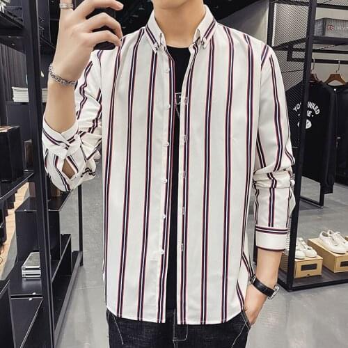 Vacation Blouse Chemise Mens Business Casual Long Sleeved Shirt Classic Striped Male Social Dress Shirts