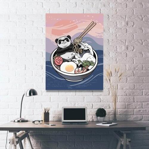 Wall Art Home Decoration Panda Cartoon Canvas Ramen Bowl Print Painting Modular Picture Posters Modern for Living Room No Frame