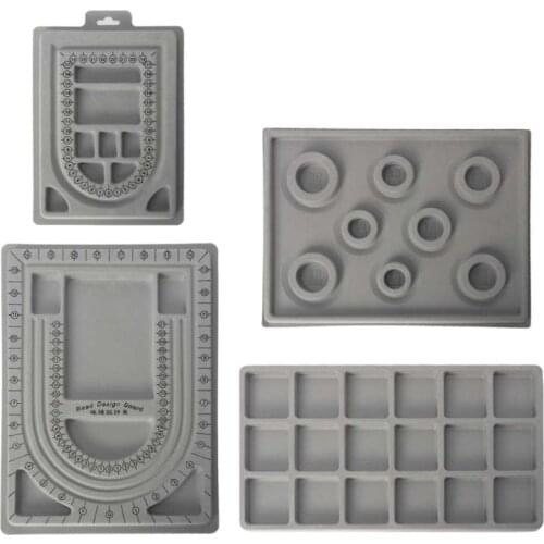 2021 New 4Pcs Gray Flock Beads Tray Design Boards Kit DIY Beading Bracelet Jewelry Tools