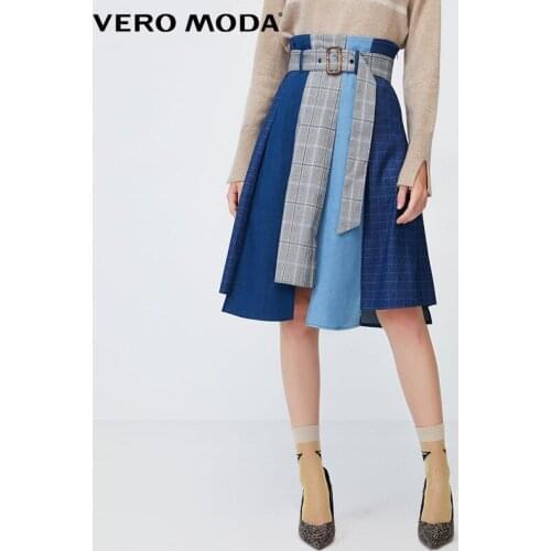 Vero Moda Women Plaid Color Matching High Waist Denim Skirt |320137502
