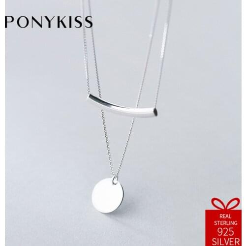 PONYKISS Trendy 100% 925 Solid Sterling Silver Geometric Cute Pendant Necklace Chain Women Fine Jewelry Anniversary Party Gift