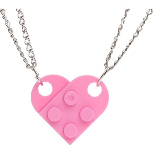 2Pcs Cute Love Heart Brick Pendant Necklace for Couples Friendship Women Men Girl Boy Elements Birthday Jewelry Gift