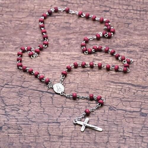 Rose Scented Beads Rosary Necklace Cross Pendants Our Lady of Fatima Necklaces Religious Jewelry Church Prayer Souvenir