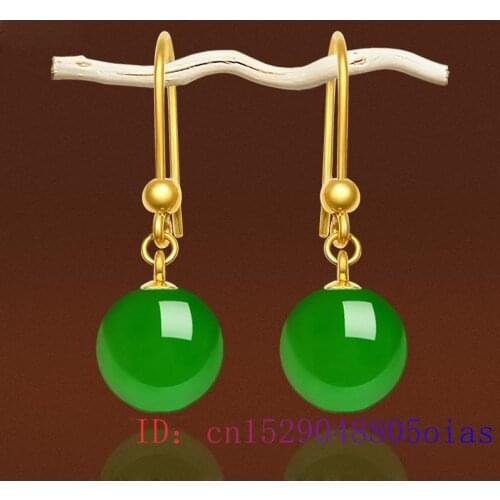 Jade Bead Earring Jewelry Natural Chalcedony 925 Silver Gifts Amulet Gemstone Fashion Women Green