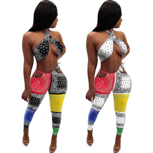Sexy Halter Bandana Club Outfit Women Criss-cross Crop Top and Bandage Pants Two Pieces Sets Party Beach Wear Summer Clothing