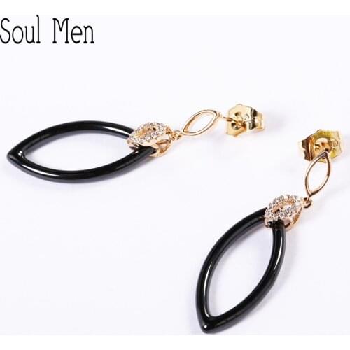 Soul Men New Women Elegant Irregular Circle Ceramic with Zircon Dangle Earring for Female Girl Party Jewelry Titanium Steel Ear