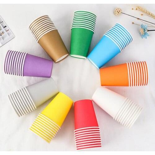 10pcs/set Solid Color Disposable Cups 250ML Craft Paper Juice Milk Cup Environmental Health Party Supplies