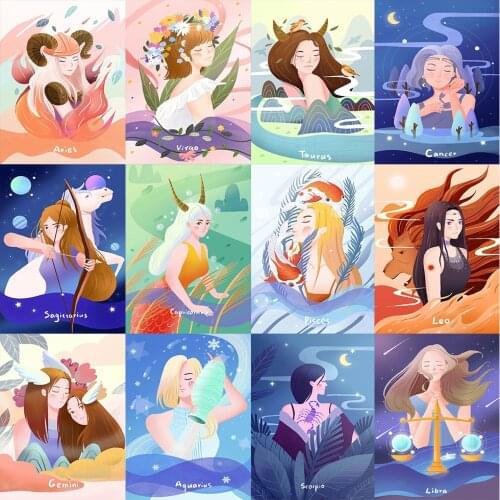 XUEQIXIAOZU 5D DIY Cartoon "Twelve Constellations" Diamond Painting Square/Round Diamond Embroidery Handicraft KKit Decoration