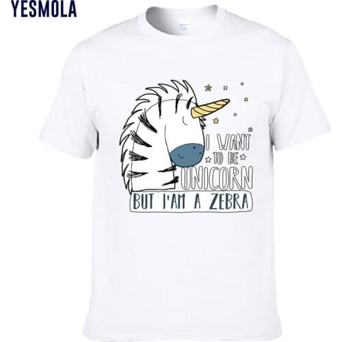 YESMOLA Cartoon Zebra Graphic Art Mens T Shirt 100% Cotton I Want to Be Unicorn but I'm a Zebra Fashion Casual Short Sleeve