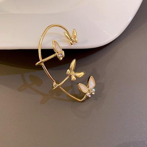 LOVOACC Korea Japan Shiny Rhinestone Butterfly Clip Earrings Gold Color Alloy Simulation Wing Statement Earrings for Women 2021