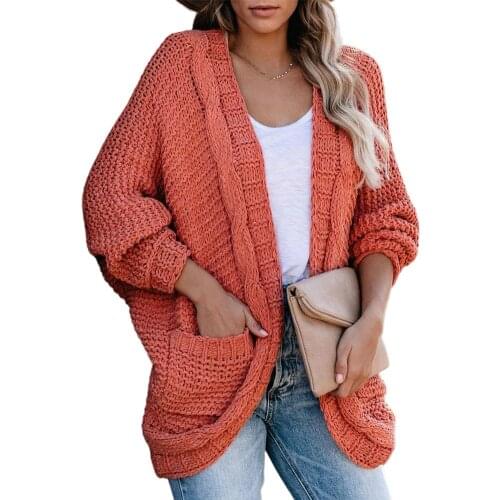 Oversize Knit Sweater Women Winter Solid Color Knitted Pocket Loose Large Size Cardigan Sweater Coat женские свитера
