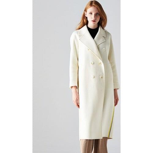 Long woolen blends cashmere coats for women 2019 autumn winter casual ladies jackets plus size overcoat off white double buttons