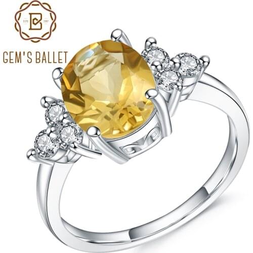 GEMS BALLET Classic Oval 2.60Ct Natural Citrine Anniversary Rings For Women 925 Sterling Silver Gemstone Ring Fine Jewelry