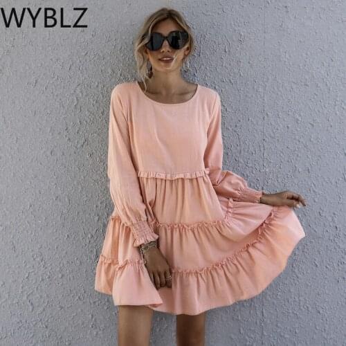 WYBLZ Summer Boho Women Dress Casual Loose Cute Layered Solid Beach Dresses Cocktail Party Sundress Cascading Ruffles Mini Dress