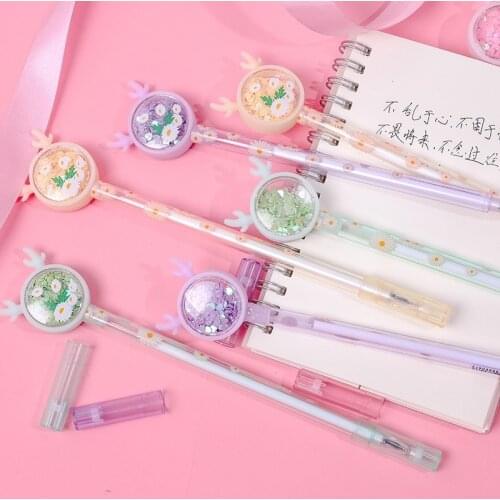 24 PCs Girls Heart Deer Sequined Gel Pens Set Creative Daisy Cute Pen School Students Gifts Prizes Writing Tools Wholesale