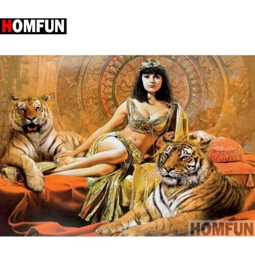 HOMFUN Full Square/Round Drill 5D DIY Diamond Painting "Woman tiger" Embroidery Cross Stitch 5D Home Decor Gift A14091