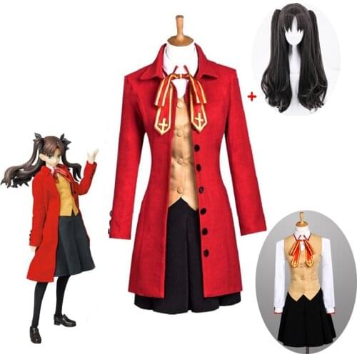 Anime Fate Stay Night Cosplay Rin Tohsaka Costumes Halloween Costume for Women Trench Coat Vest Skirt Full Set Cosplay Costume