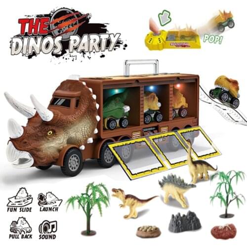 Car Toys Dinosaur Truck Transport Carrier Pull Back Vehicle Dino Model Music Lighting Kids Boys Game Children Birthday Gifts
