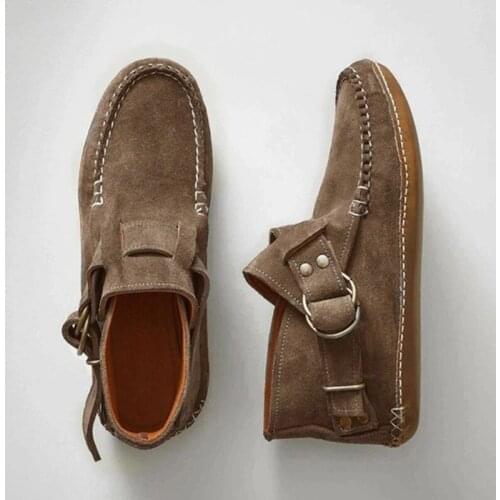 Women Flocks Ankle Boots 2020 Woman Leopard Buckle Flats Womens Casual Ladies Travel Sewing Footwear Female Shoes Plus Size