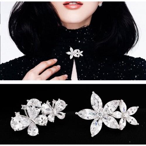 Double flying zircon flowers or butterflies bar pin brooch jewelry accessory Animal Dragonfly Brooches Pins Corsages Scarf Clips