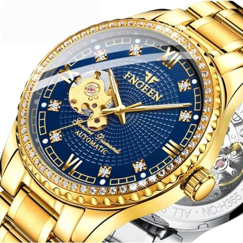 Golden Mens Mechanical Watch Automatic Self-Wind Clock Business Sport Watches Stainless Steel Watchband Wristwatch