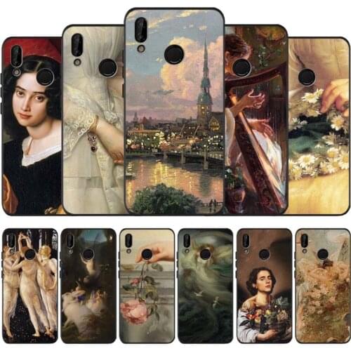 Art painting aesthetic black soft Phone Case for huawei P40 P30 P20 P10 Pro lite P9 Lite nova 4E 6SE Psmart 2019 Y6 9 Prime