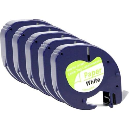 Black on white Dymo Paper Tapes Used For DYMO LetraTag 91200 Printers 12mm x 4m 1/2" W X 13' L