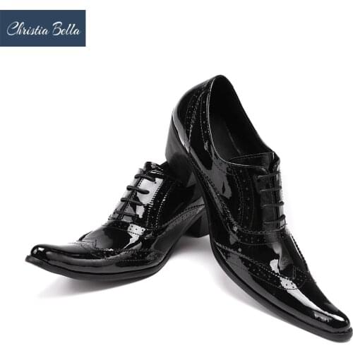 Christia Bella High Heel Dress Shoes Rock Punk Fashion Genuine Leather Business Style Nightclub Shoes Social Sapatos Plus Size