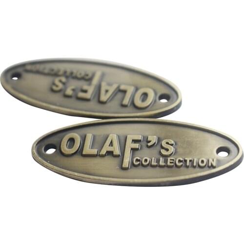 Zinc alloy engraved brand logo making custom metal tags plates labels for furniture