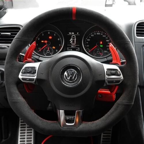 For Volkswagen Scirocco Rline Sagitar Lamando polo Golf 6 gti Golf 7 DIY custom black suede special car steering wheel cover
