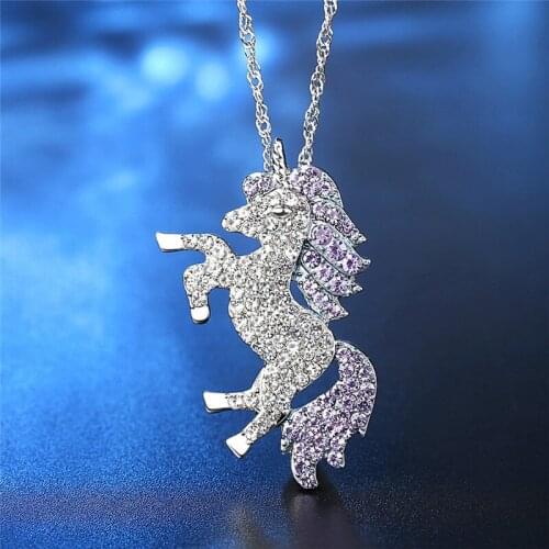 Dropshipping Unicorn Pendant Necklace Best Friends Kawaii Cute Necklace Golden Chain Choker For Women Girls Gifts Crystal Top