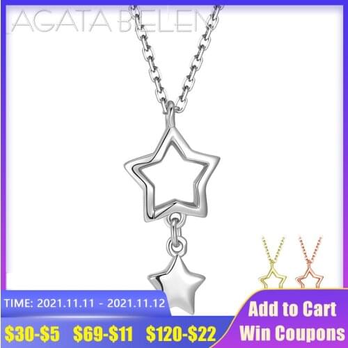 Double Stars Pendant Choker Necklaces for Women Authentic 925 Sterling Silver Rose Gold Color Fine Jewelry Bijoux Femme