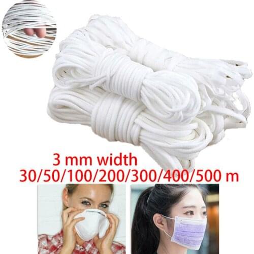 Costura Elastic Bands White 30/50/100 Meters 3mm Width Polyester Elastic Bands For Clothes Garment Sewing Accessories