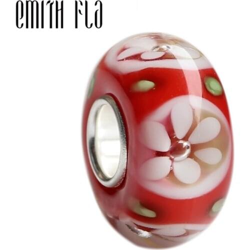 Emith Fla 100% 925 Sterling Silver Large Hole Six Leaf Flowers Charm Bead Fit European Bracelet Bangle Jewelry DIY Accessories