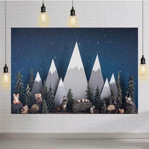 Photography Background Winter Pine Tree Forest Jungle Night Wild Animals Birthday Party Portrait Backdrop Photo Studio