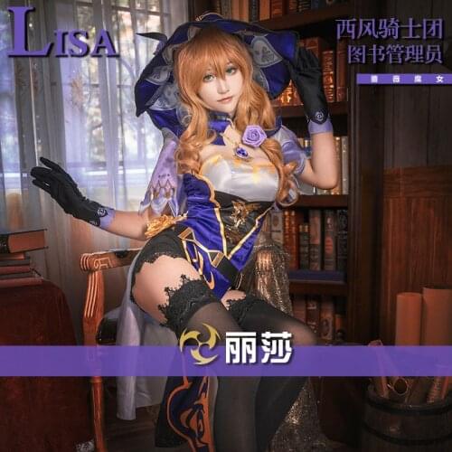 Games Genshin Impact Cospaly Lisa Librarian Cute Sexy Dress Costume Set