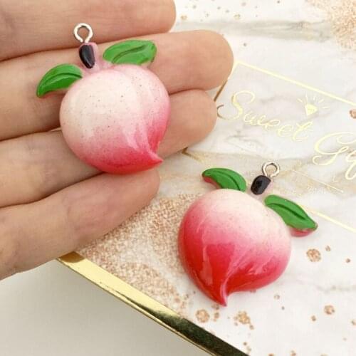 26mm Resin Simulation Pink Peach Fruit Pendant DIY Accessories Charms Handmade Necklace Keychains Earrings 50PCS