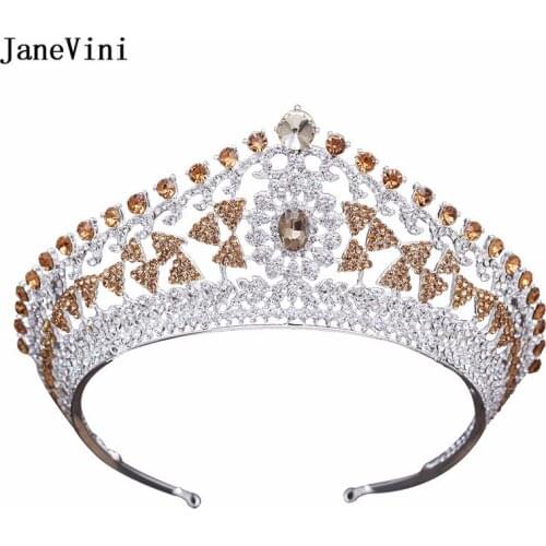 JaneVini Luxury Wedding Crowns Headband Rhinestone Tiaras Bridal Jewelry Ornament Gold Crown Headpieces Wedding Hair Accessories