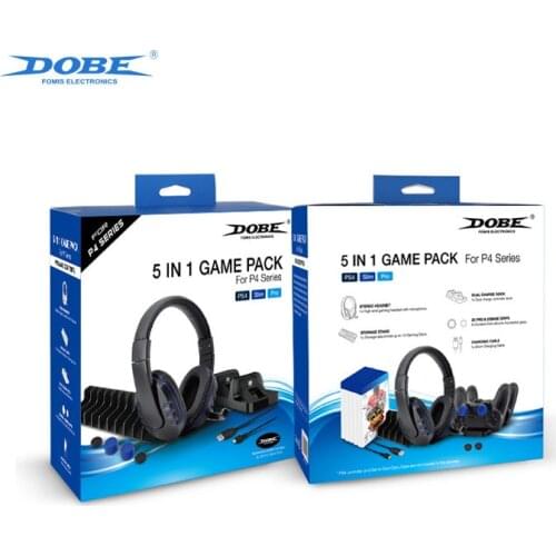 5 in 1 Set Dual Charge Dockx1+Pro& Base Gripx2+Charging Cablex1+Stereo Headsetx1+Storage Standx1 for PlayStation4 PS4/SLIM/PRO