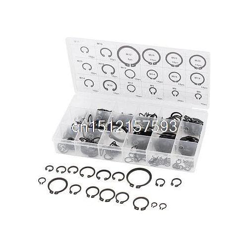 225Pcs Black Metal Retaining Ring Circlip Internal External Fastener Set