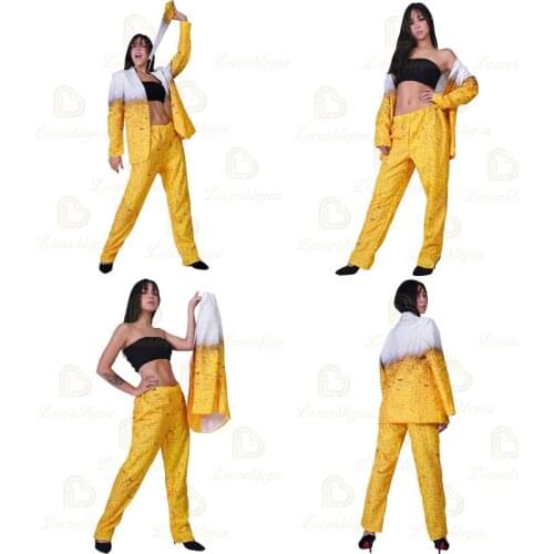 Oktoberfest Suit Costume Carnival Fancy Dress Up Adult Suit Clothes Role Play Yellow Beer Party Costumes for Cosplay Sets