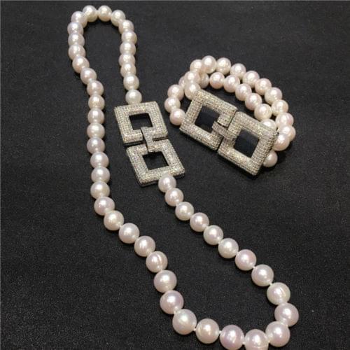 Beautiful New natural 9-10mm south seas white pearl necklace bracelet